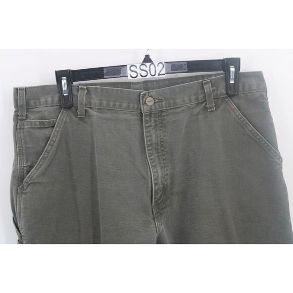 Carhartt B11 MOS Duck Pants Mens 38x30 Green Dungaree Fit Work Carpenter - Picture 2 of 7